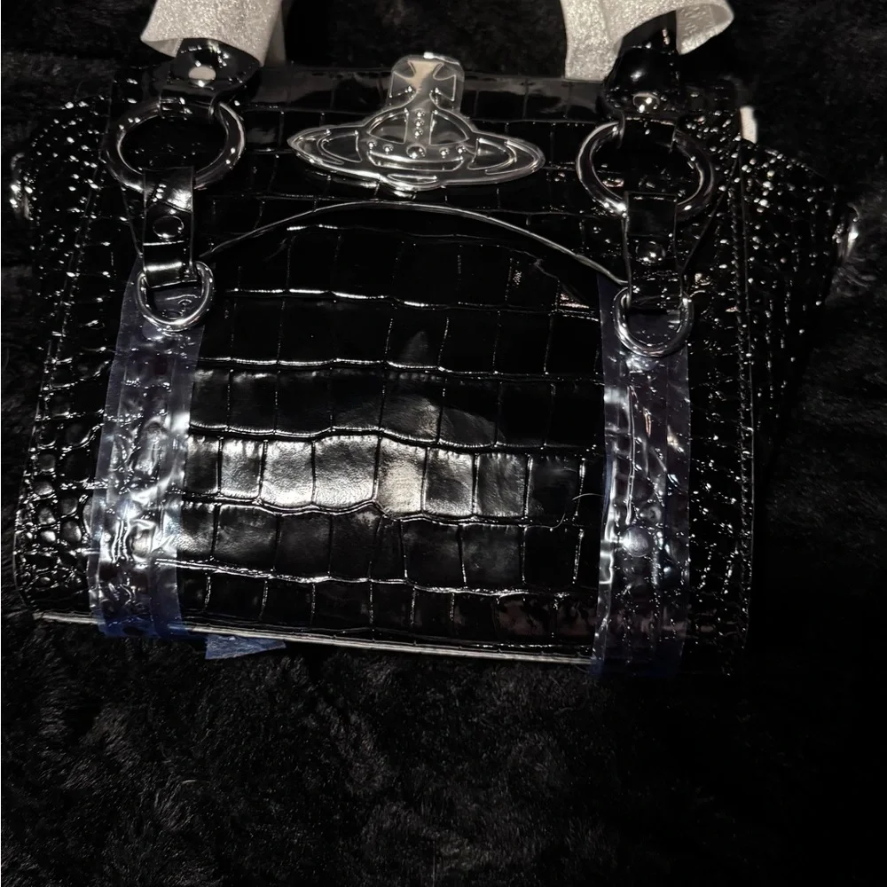 Vivienne Westwood Black Croc-Embossed small bag - Picture 8 of 9